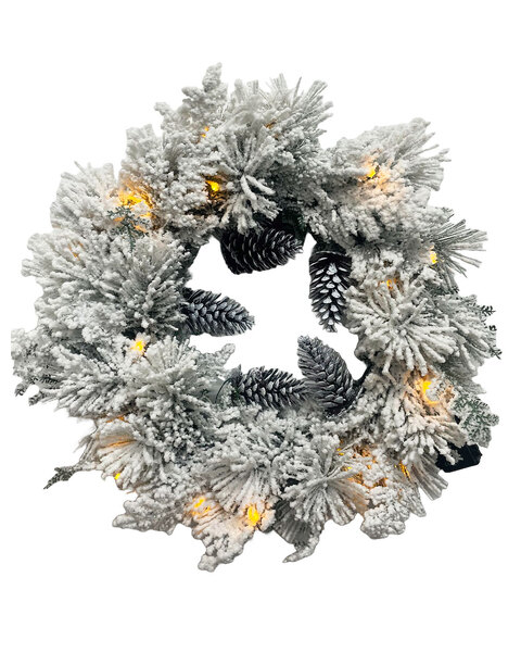 The Everest Flocked Wreath 60cm Pre-Lit