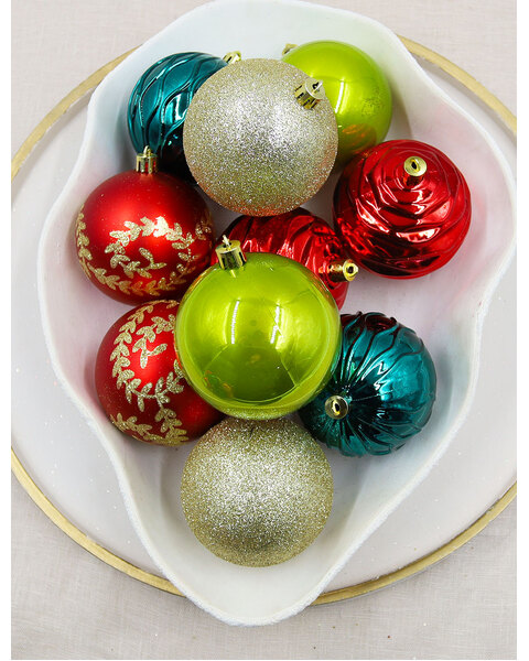 RED GREEN TEAL Decorative Christmas Baubles 80mm 20 Pack