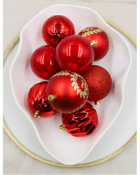 Red Decorative Christmas Baubles 80mm 20 Pack