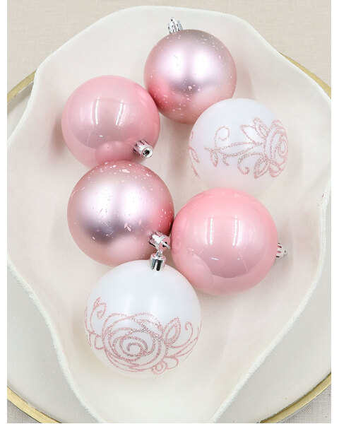 Baby Pink Christmas Bauble 6 Pack 80mm