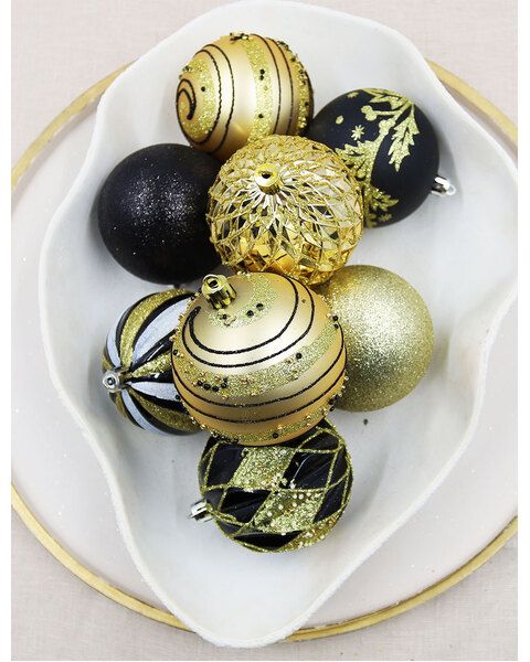 Gold & Black Decorative Bauble 16 Pack 80mm