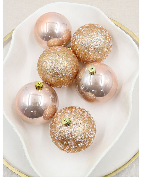 Rose Gold Christmas Baubles 80mm 6 Pack