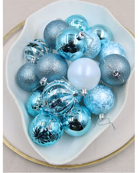 Baby Blue and White Christmas Baubles 20 Pack 60mm