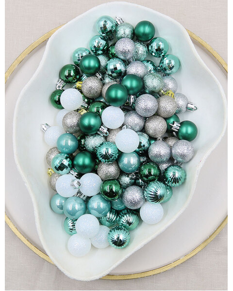 30mm Teal Silver and White Bauble Pack 99pc