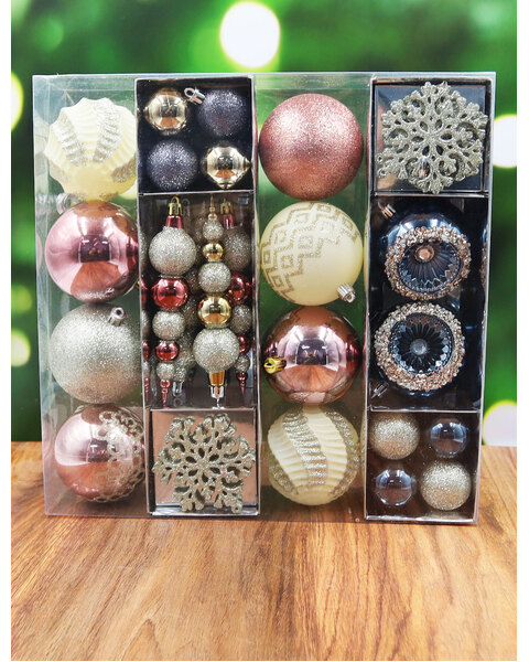 Rose Gold & Champagne Bauble 44 pack