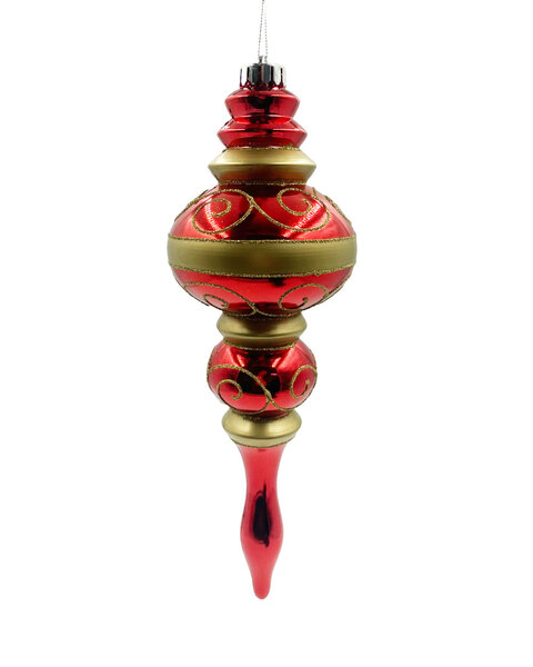 Red with Gold Glitter Finial Hanging Ornament 200mm