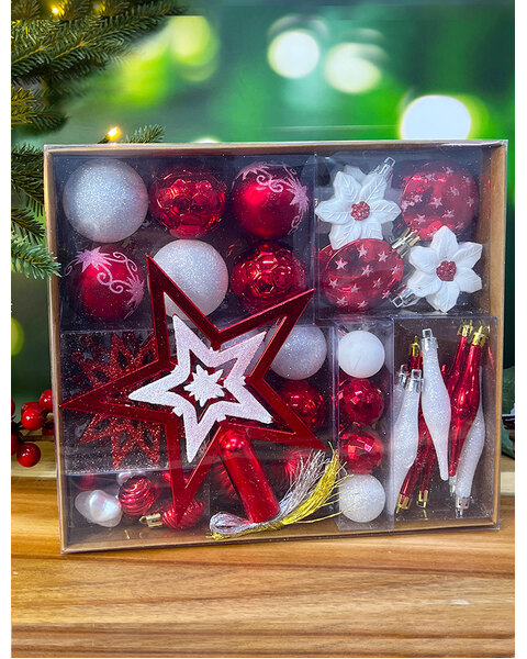 Red & White Christmas Tree 45pc Bauble Pack