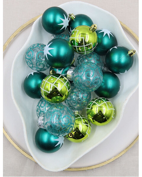 60mm Christmas Baubles Clear Apple Green and Teal