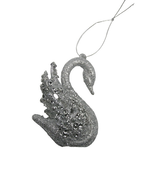 10cm Hanging Silver Glitter Swan Christmas Decoration