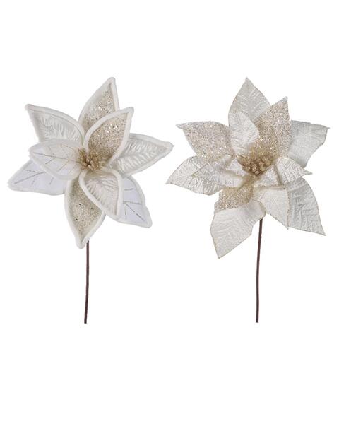 Ivory Poinsettia Flower Pick 30cm 2 Pack