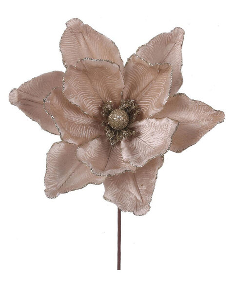 Taupe Magnolia Flower Christmas Tree Pick 30cm