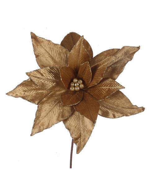 Gold Velour Poinsettia Flower Pick 40cm