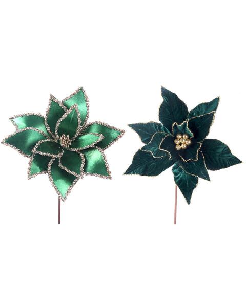 Emerald Poinsettia Flower Pick 30cm 2 Pack