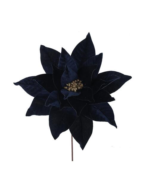 Navy Blue Velour Poinsettia Flower Pick 45cm