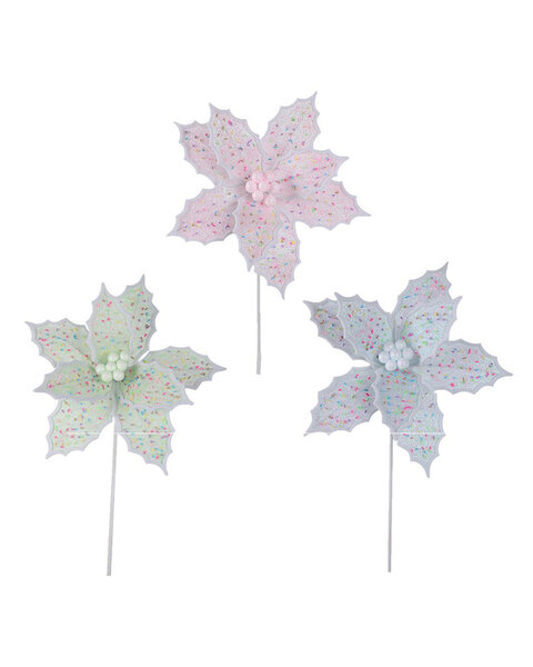 Confetti Pastel Poinsettia Flower Christmas Tree Picks set of 3