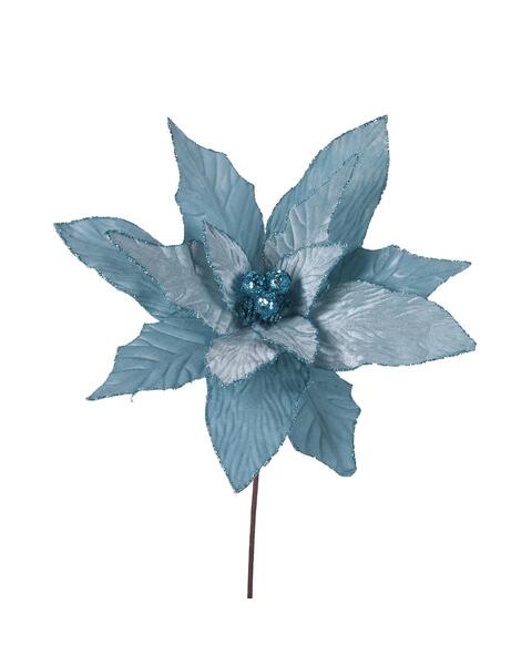 Pale Blue Velour Poinsettia Flower Pick 50cm