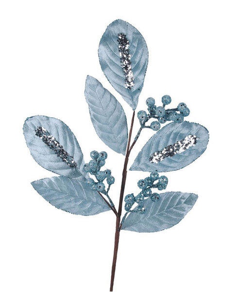 Pale Blue Velour Leaf Christmas Tree Pick 62cm