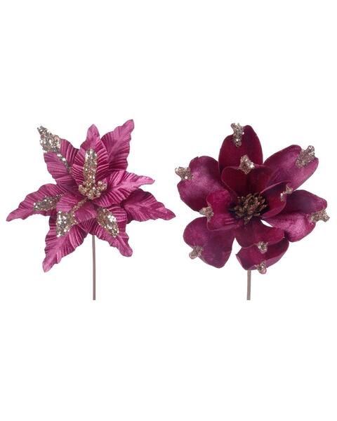 Magenta Poinsettia Flower Pick 2 Pack