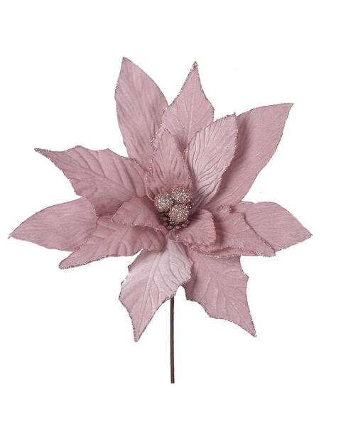 Pale Pink Velour Poinsettia Flower Pick 27cm