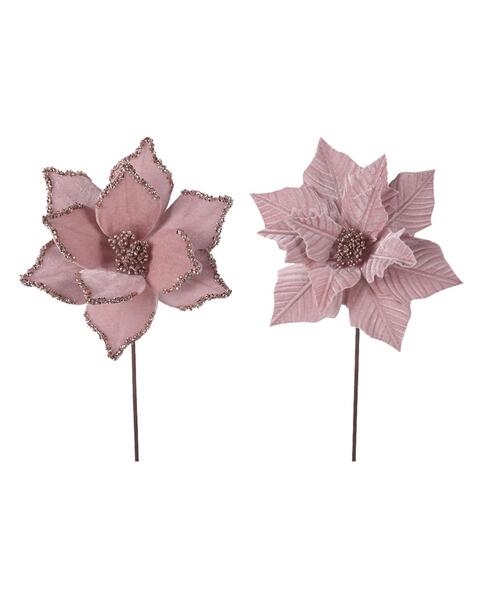 Pale Pink Velour Poinsettia Flower Pick 27cm 2 Pack