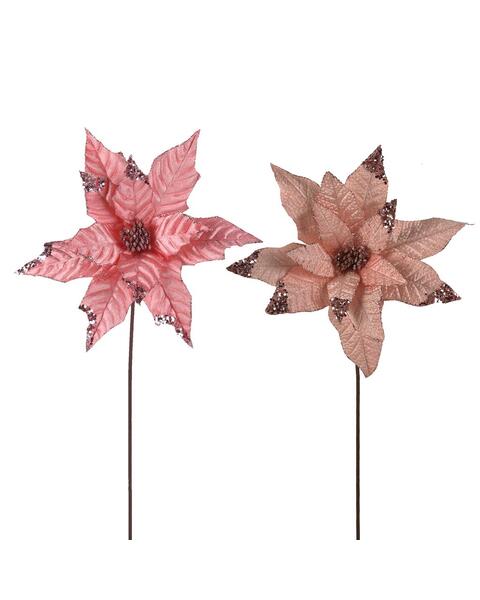 Pale Pink Velour Poinsettia Flower Pick 30cm 2 Pack