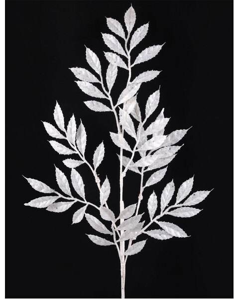 White Glitter Leaf Christmas Tree Pick 80cm