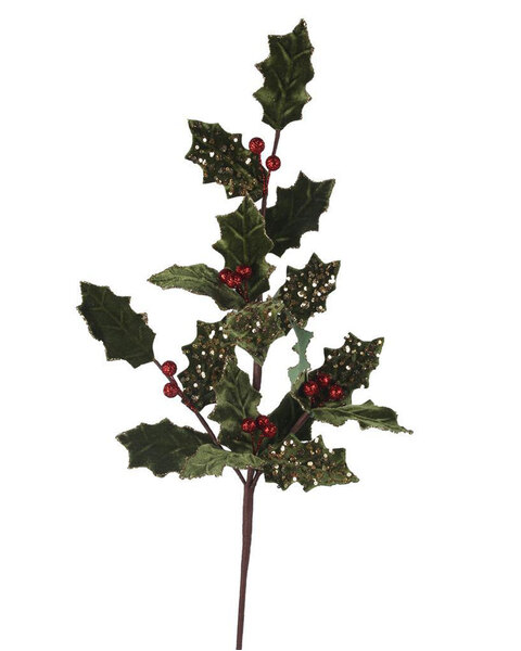 Holly Leaf Velour Christmas Tree Pick 80cm