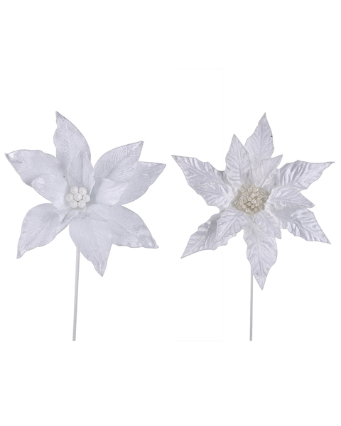 White Poinsettia Flower Pick 32cm 2 Pack