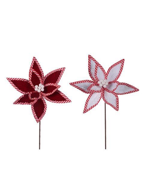 Red & White Poinsettia Flower Pick 30cm 2 Pack