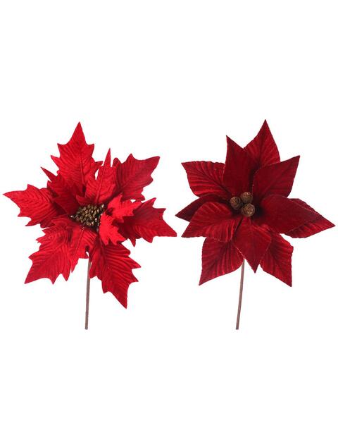 Red Velour Poinsettia Flower Pick 30cm 2 Pack