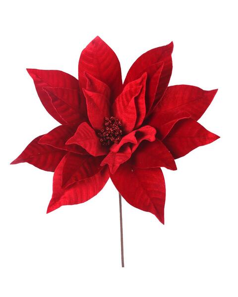 RED Velour Poinsettia Flower Pick 45cm