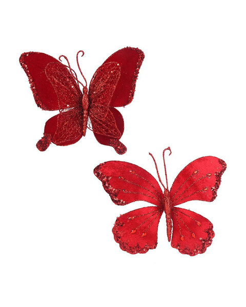 Set of two Red Butterfly Christmas Tree Clips