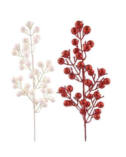 2 White & Red Glitter Berry Pick