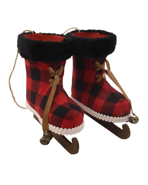 Red Tartan Ski Boots Hanging Christmas Tree Ornament 21cm