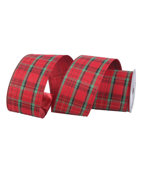 Red Velour Tartan Christmas Tree Ribbon 10cm x 10m