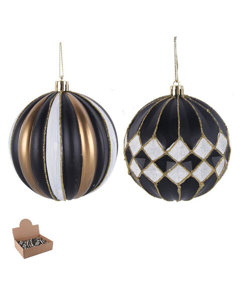 Black white and gold 10cm Christmas Baubles set of 2