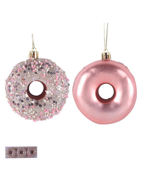 Christmas Tree Pink Glitter Donuts 9cm set of 3 Ornaments