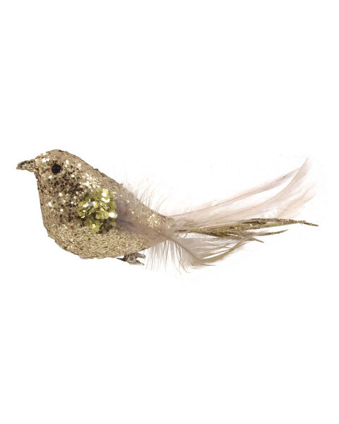 Champagne Bird Christmas Tree Clip with Feathered Tail 16cm