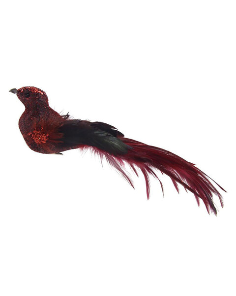 Red Bird Christmas Tree Clip with Feathered Tail 28CM