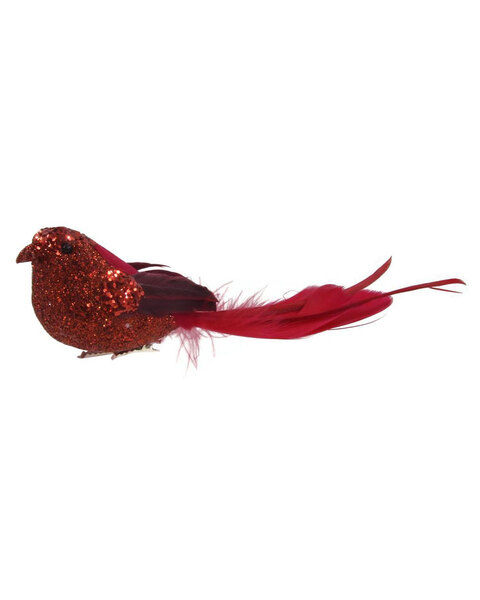 Red Bird Christmas Tree Clip with Feathered Tail 19.5cm