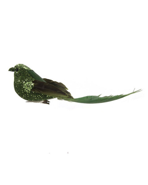 Sage Green Bird Christmas Tree Clip with Feathered Tail 19.5cm