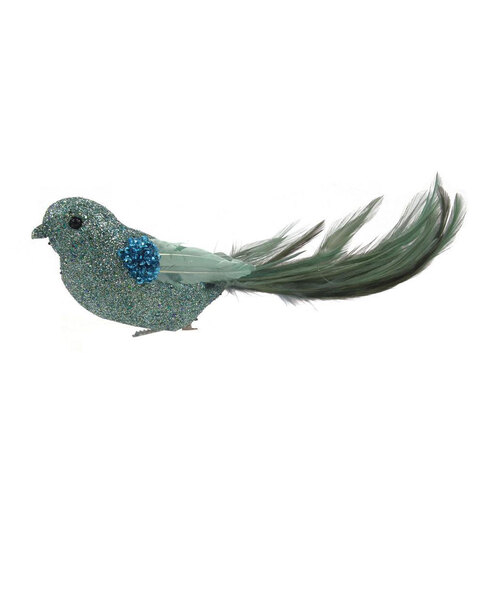 Teal Blue Bird Christmas Tree Clip with Feathered Tail 25cm