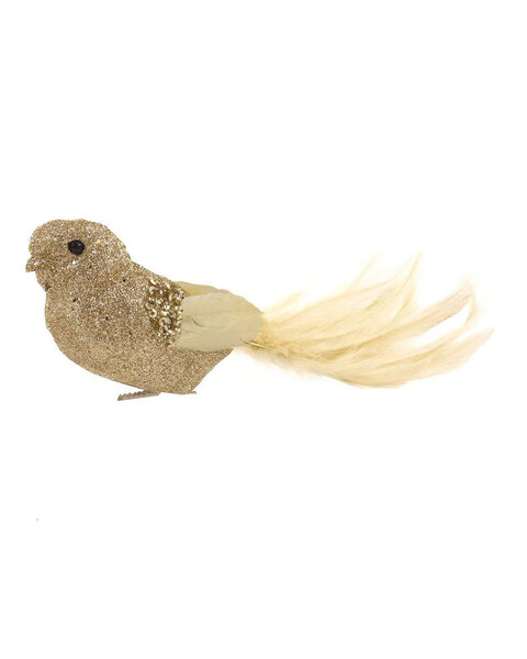 Champagne Bird Christmas Tree Clip with Feathered Tail