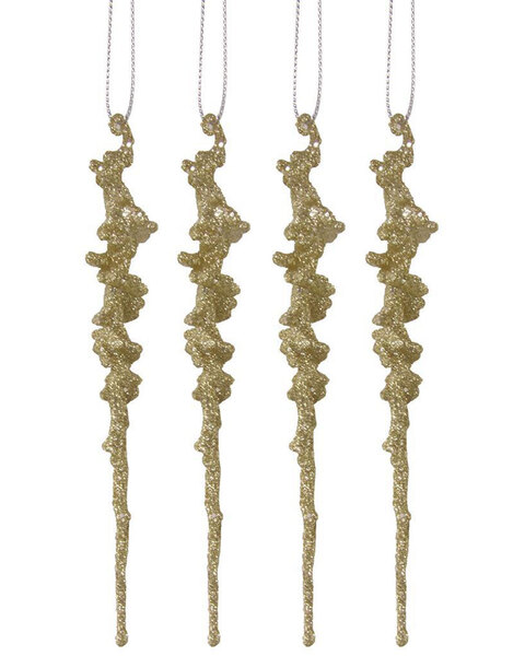 Christmas Tree Gold Glitter Icicles 15cm set of 4