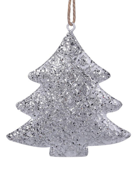 Silver Metal Hanging Christmas Tree Ornament 10cm