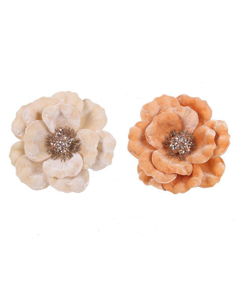 Ivory and Apricot Magnolia Flower Christmas Tree Clip set of 2