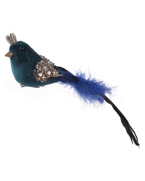 Emerald Velour Bird Christmas Tree Clip with Feathered Tail 29cm