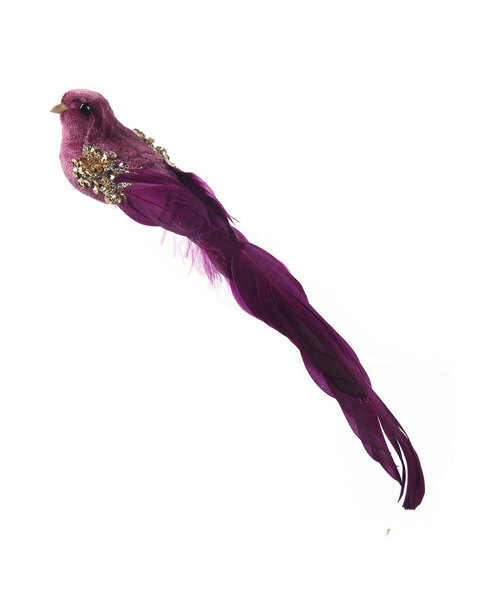 Deep Pink Velour Bird Christmas Tree Clip with Feathered Tail 26cm