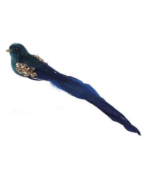 Christmas Tree Emerald Velour Bird with Feathered Tail 25cm