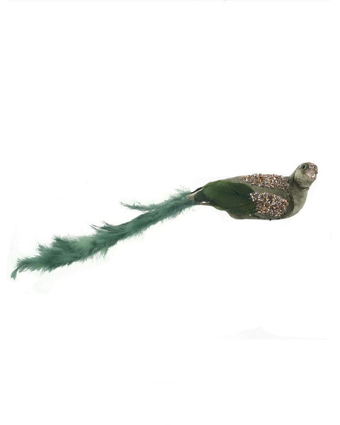 Mint Green Bird Christmas Tree Clip with Feathered Tail 57cm